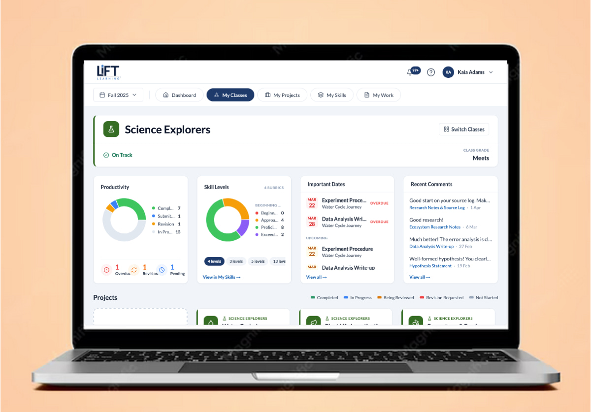 Learner-driven project view in LiFT
