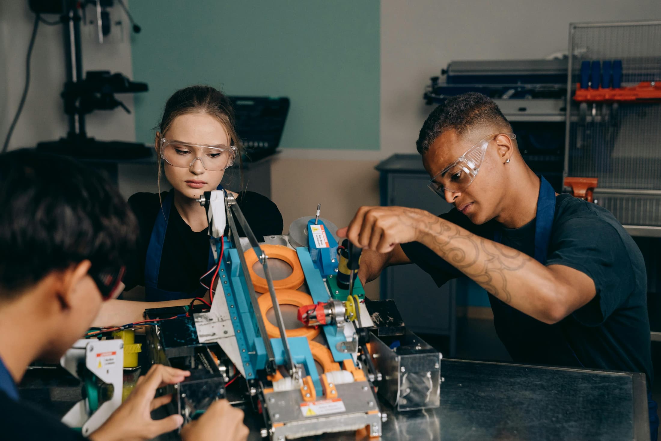 High school students collaborating on engineering project