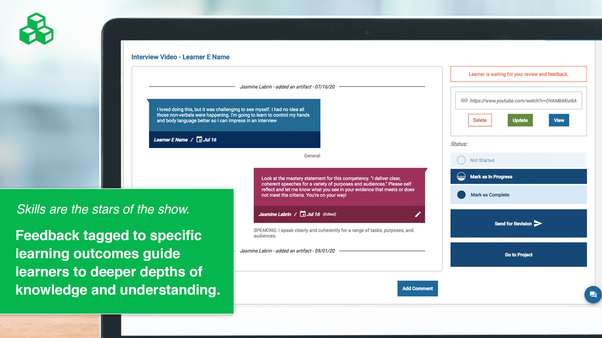 Carousel slides 05 Skills - feedback tagged to specific learning outcomes guide learners to deeper depths of knowledge and understanding